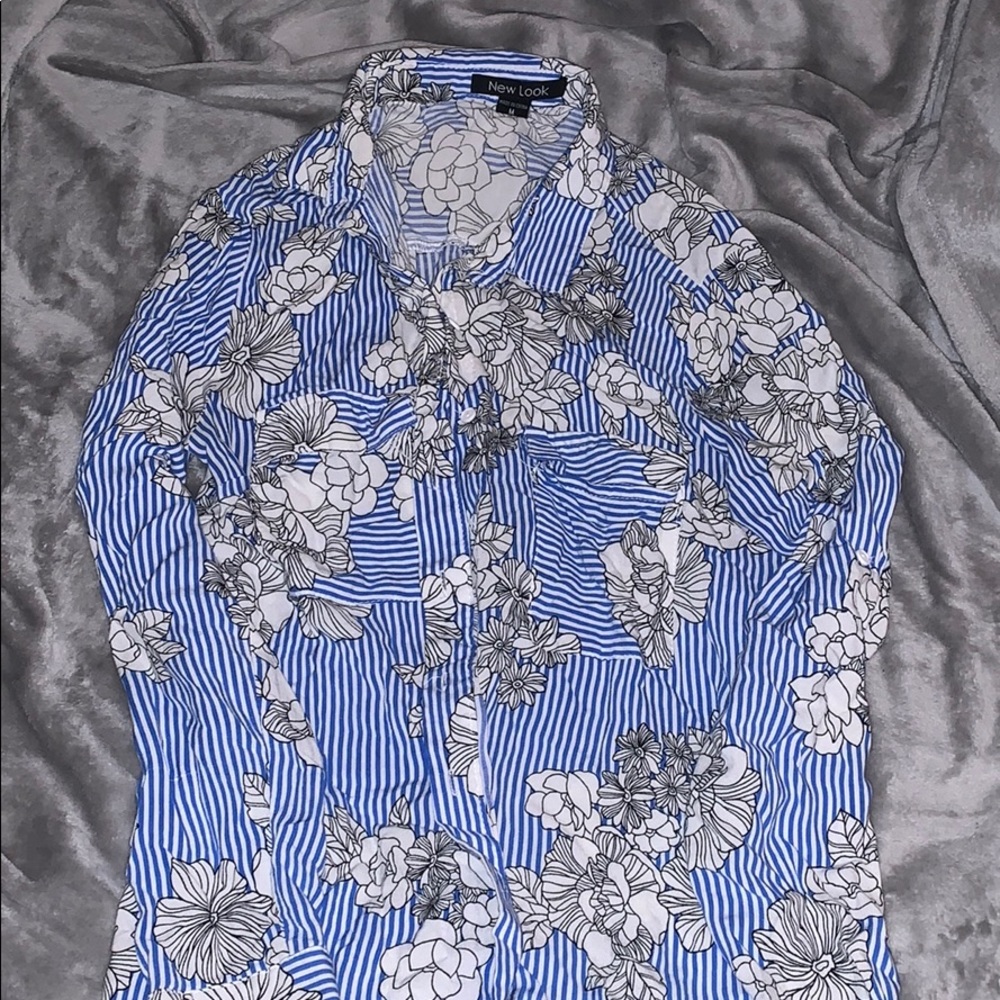 new look outline flowers blue stripes flannel